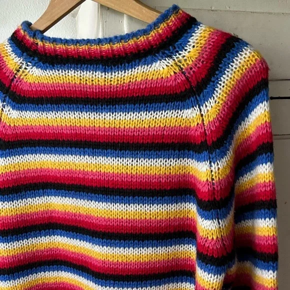 Golden Days Paris | Women’s rainbow tripped balloon sleeve pullover sweater, OS - Picture 10 of 16